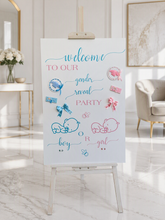 Load image into Gallery viewer, Baby shower – GENDER REVEAL – blue / pink welcome sign (easel &amp; board) - HIRE ONLY
