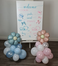 Load image into Gallery viewer, Baby shower – GENDER REVEAL – blue / pink welcome sign (easel, board &amp; balloons) - HIRE ONLY
