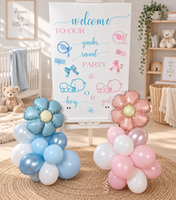 Load image into Gallery viewer, Baby shower – GENDER REVEAL – blue / pink welcome sign (easel, board &amp; balloons) - HIRE ONLY
