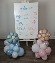 Load image into Gallery viewer, Baby shower – GENDER REVEAL – blue / pink welcome sign (easel, board &amp; balloons) - HIRE ONLY
