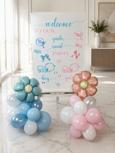 Load image into Gallery viewer, Baby shower – GENDER REVEAL – blue / pink welcome sign (easel, board &amp; balloons) - HIRE ONLY
