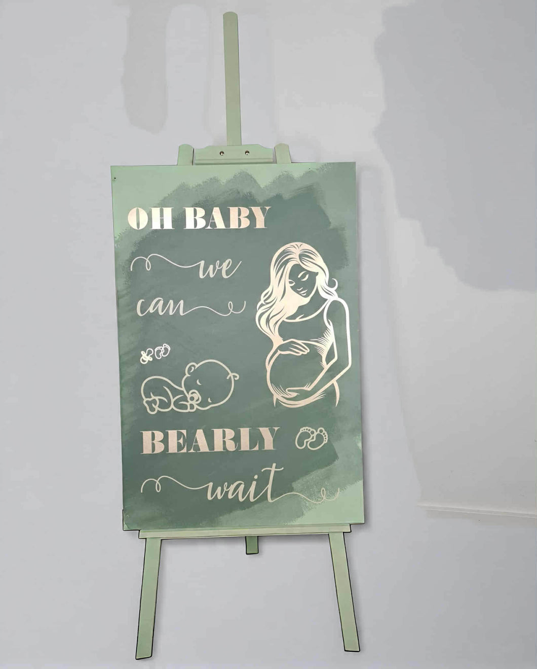 Baby shower – sage, green, neutral & champagne gold welcome sign (easel & board) - HIRE ONLY