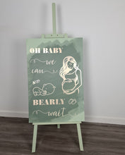 Load image into Gallery viewer, Baby shower – sage, green, neutral &amp; champagne gold welcome sign (easel &amp; board) - HIRE ONLY
