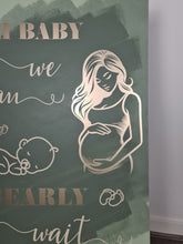 Load image into Gallery viewer, Baby shower – sage, green, neutral &amp; champagne gold welcome sign (easel &amp; board) - HIRE ONLY
