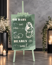 Load image into Gallery viewer, Baby shower – sage, green, neutral &amp; champagne gold welcome sign (easel &amp; board) - HIRE ONLY
