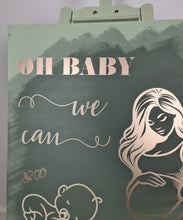 Load image into Gallery viewer, Baby shower – sage, green, neutral &amp; champagne gold welcome sign (easel &amp; board) - HIRE ONLY

