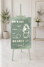 Load image into Gallery viewer, Baby shower – sage, green, neutral &amp; champagne gold welcome sign (easel &amp; board) - HIRE ONLY
