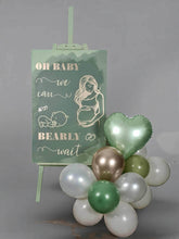 Load image into Gallery viewer, Baby shower – sage, green, neutral &amp; champagne gold welcome sign (easel, board &amp; balloons) - HIRE ONLY
