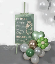 Load image into Gallery viewer, Baby shower – sage, green, neutral &amp; champagne gold welcome sign (easel, board &amp; balloons) - HIRE ONLY
