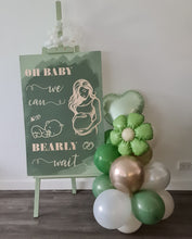 Load image into Gallery viewer, Baby shower – sage, green, neutral &amp; champagne gold welcome sign (easel, board &amp; balloons) - HIRE ONLY
