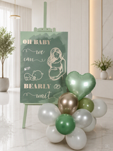 Load image into Gallery viewer, Baby shower – sage, green, neutral &amp; champagne gold welcome sign (easel, board &amp; balloons) - HIRE ONLY
