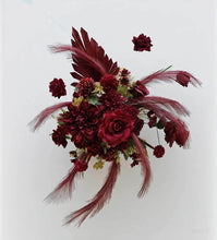 Load image into Gallery viewer, Burgundy, dark red package – 2 arches, 3 flowers &amp; welcome sign - HIRE ONLY
