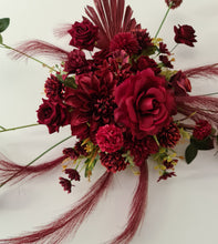 Load image into Gallery viewer, Rectangular backdrop, 3 x burgundy (dark red) flowers - HIRE ONLY
