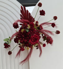 Load image into Gallery viewer, Rectangular backdrop, 3 x burgundy (dark red) flowers - HIRE ONLY
