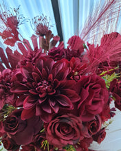 Load image into Gallery viewer, Burgundy / dark red hanging flowers LARGE – arch, backdrop, arbour - HIRE ONLY
