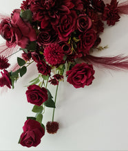 Load image into Gallery viewer, Rectangular backdrop, 3 x burgundy (dark red) flowers - HIRE ONLY
