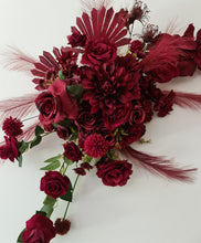 Load image into Gallery viewer, Rectangular backdrop, 3 x burgundy (dark red) flowers - HIRE ONLY
