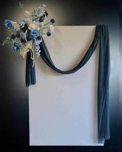 Load image into Gallery viewer, White rectangular backdrop 2.1m &amp; blue flowers - HIRE ONLY

