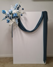 Load image into Gallery viewer, White rectangular backdrop 2.1m &amp; blue flowers - HIRE ONLY
