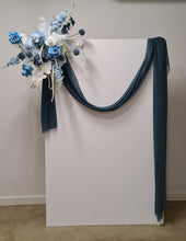 Load image into Gallery viewer, White rectangular backdrop 2.1m &amp; blue flowers - HIRE ONLY
