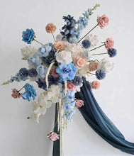 Load image into Gallery viewer, Blue, pink &amp; white hanging flowers for backdrop, arch, arbour - HIRE ONLY
