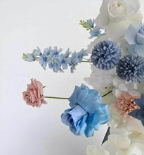 Load image into Gallery viewer, Blue, pink &amp; white hanging flowers for backdrop, arch, arbour - HIRE ONLY
