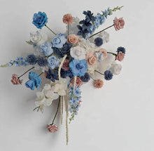 Load image into Gallery viewer, Blue, pink &amp; white hanging flowers for backdrop, arch, arbour - HIRE ONLY
