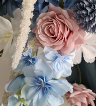 Load image into Gallery viewer, Blue, pink &amp; white hanging flowers for backdrop, arch, arbour - HIRE ONLY
