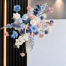Load image into Gallery viewer, Blue, pink &amp; white hanging flowers for backdrop, arch, arbour - HIRE ONLY
