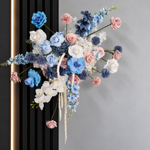 Load image into Gallery viewer, Blue, pink &amp; white hanging flowers for backdrop, arch, arbour - HIRE ONLY
