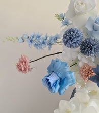 Load image into Gallery viewer, Blue, pink &amp; white hanging flowers for backdrop, arch, arbour - HIRE ONLY
