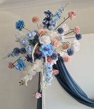 Load image into Gallery viewer, Blue, pink &amp; white hanging flowers for backdrop, arch, arbour - HIRE ONLY
