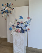 Load image into Gallery viewer, Blue, pink &amp; white hanging flowers for backdrop, arch, arbour - HIRE ONLY
