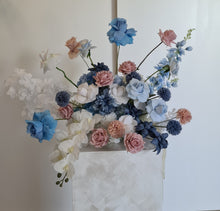 Load image into Gallery viewer, Blue, pink &amp; white floor / plinth / table flowers - HIRE ONLY
