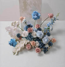 Load image into Gallery viewer, 2 x rectangular backdrop, 2 x blue / pink flowers &amp; cake stand - HIRE ONLY
