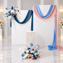 Load image into Gallery viewer, 2 x rectangular backdrop, 2 x blue / pink flowers &amp; cake stand - HIRE ONLY
