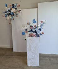 Load image into Gallery viewer, 2 x rectangular backdrop, 2 x blue / pink flowers &amp; cake stand - HIRE ONLY
