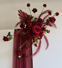 Load image into Gallery viewer, 2 x rectangular backdrop, 3 x burgundy flowers - HIRE ONLY
