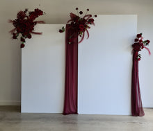 Load image into Gallery viewer, 2 x rectangular backdrop, 3 x burgundy flowers - HIRE ONLY
