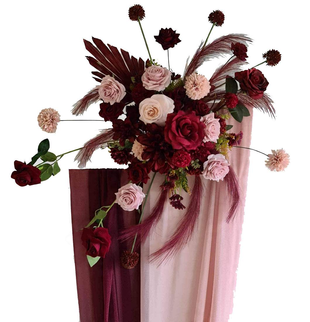 Burgundy & pink hanging flowers MEDIUM – arch, backdrop, arbour - HIRE ONLY