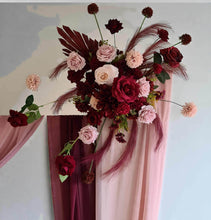 Load image into Gallery viewer, Burgundy &amp; pink hanging flowers MEDIUM – arch, backdrop, arbour - HIRE ONLY
