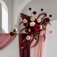 Load image into Gallery viewer, Burgundy &amp; pink hanging flowers MEDIUM – arch, backdrop, arbour - HIRE ONLY
