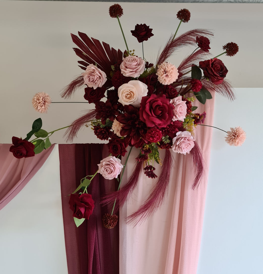 Burgundy & pink hanging flowers MEDIUM – arch, backdrop, arbour - HIRE ONLY