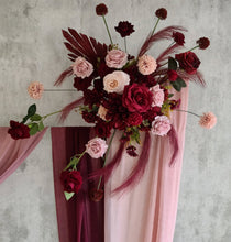 Load image into Gallery viewer, Burgundy &amp; pink hanging flowers MEDIUM – arch, backdrop, arbour - HIRE ONLY
