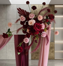 Load image into Gallery viewer, Burgundy &amp; pink hanging flowers MEDIUM – arch, backdrop, arbour - HIRE ONLY
