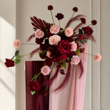 Load image into Gallery viewer, Burgundy &amp; pink hanging flowers MEDIUM – arch, backdrop, arbour - HIRE ONLY
