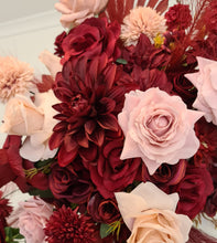 Load image into Gallery viewer, Burgundy &amp; pink hanging flowers LARGE – arch, backdrop, arbour - HIRE ONLY
