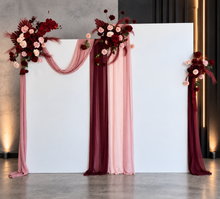 Load image into Gallery viewer, 2 x rectangular backdrop, 3 x burgundy &amp; pink flowers - HIRE ONLY
