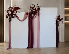 Load image into Gallery viewer, 2 x rectangular backdrop, 3 x burgundy &amp; pink flowers - HIRE ONLY
