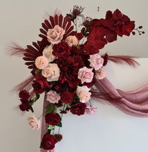 Load image into Gallery viewer, 2 x rectangular backdrop, 3 x burgundy &amp; pink flowers - HIRE ONLY
